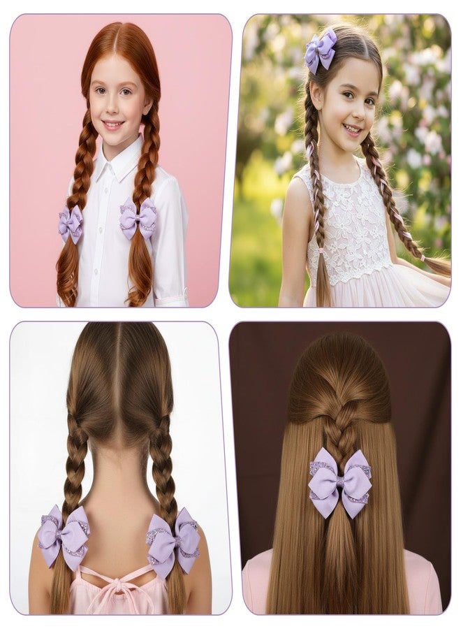 WJIAAA 2 Pcs Purple Hair Bow Clips, Sparkly Glitter Alligator Barrettes for Girls, Light Purple Hair Bows, 3.94 Inch Lavender Bowknot Hairpin with Dot Sequin for Cheerleader Birthday Parties - Image 4